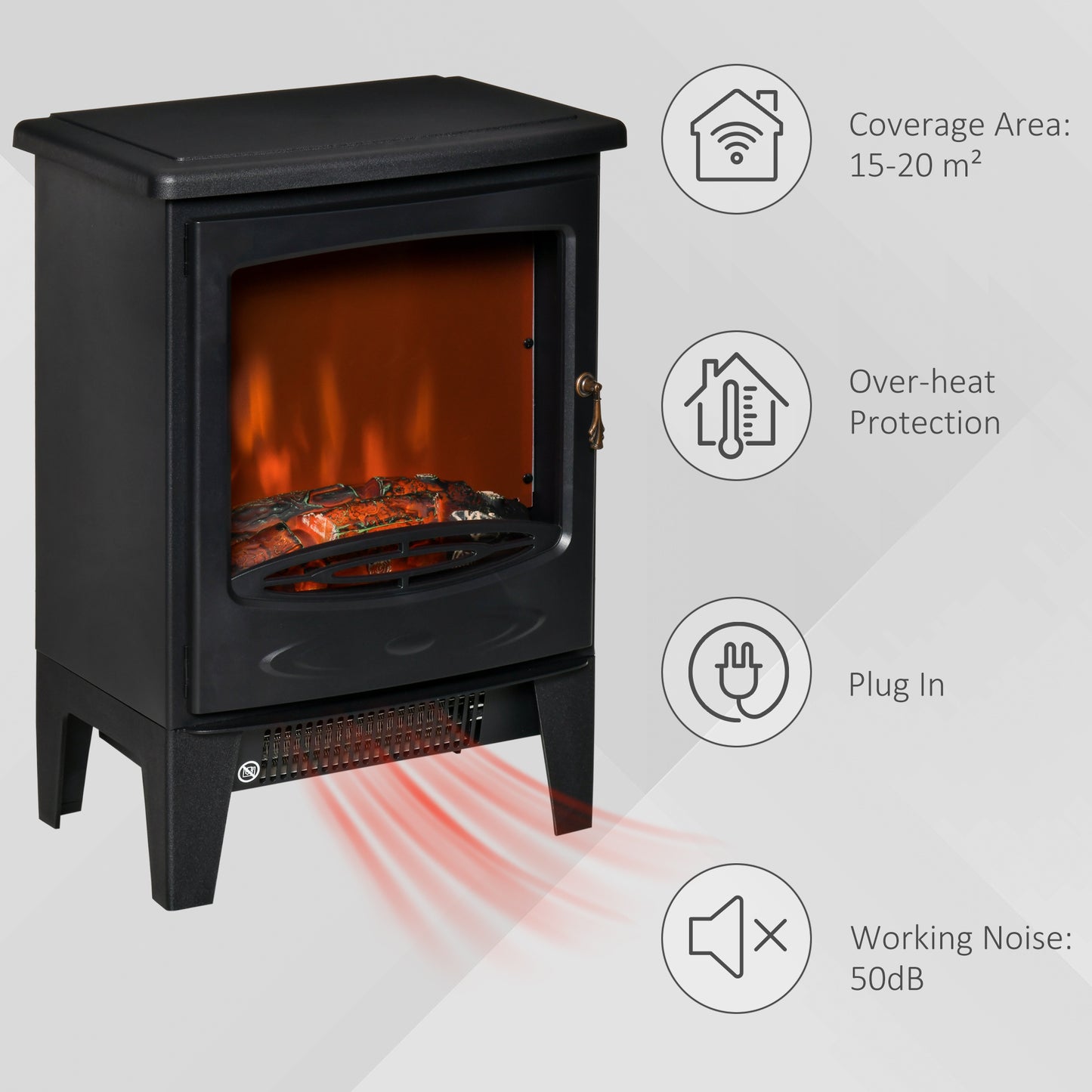 Freestanding Electric Fireplace Stove Heater W/ LED Flame Effect Black