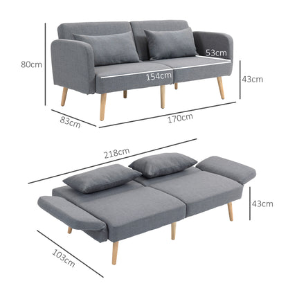 Convertible Sofa Bed Settee with Cushions, Adjustable Backrest, Grey