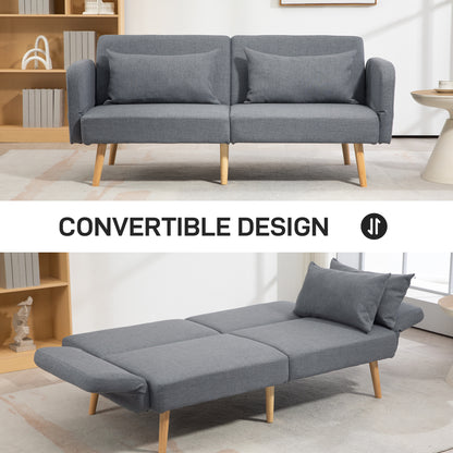 Convertible Sofa Bed Settee with Cushions, Adjustable Backrest, Grey