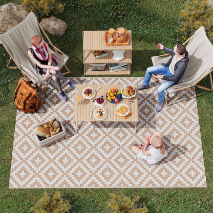 274 x 182 cm Reversible Outdoor RV Rug Floor Mat, Coffee and White