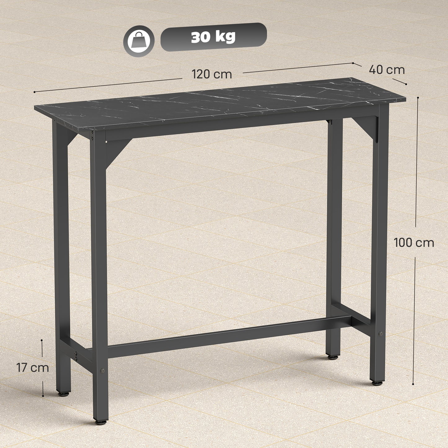 Bar Table Coffee Table with Adjustable Footpads Black Marble Effect