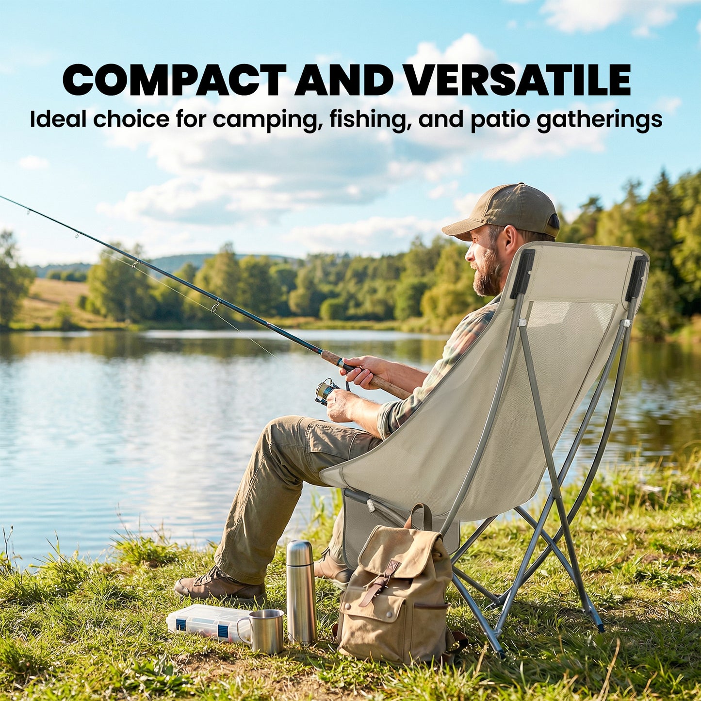Camping Chair Portable with Side Pocket Khaki