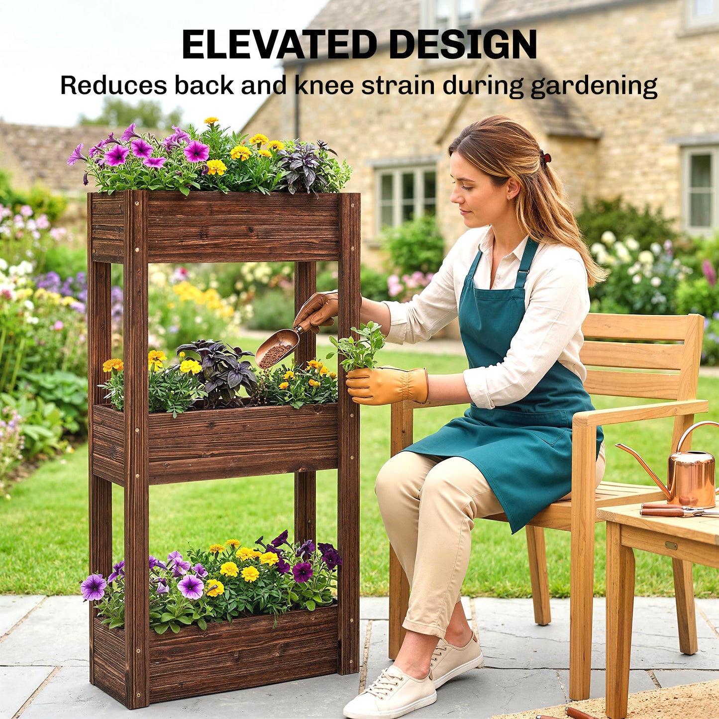 3-Tier Wooden Raised Planter, Raised Garden Bed on Legs