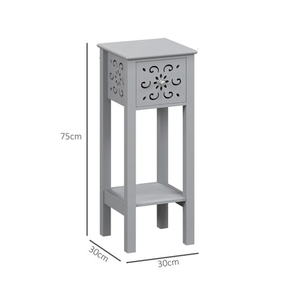 Bedside Table Set, End Table Set with Drawer and Storage Shelf, Grey