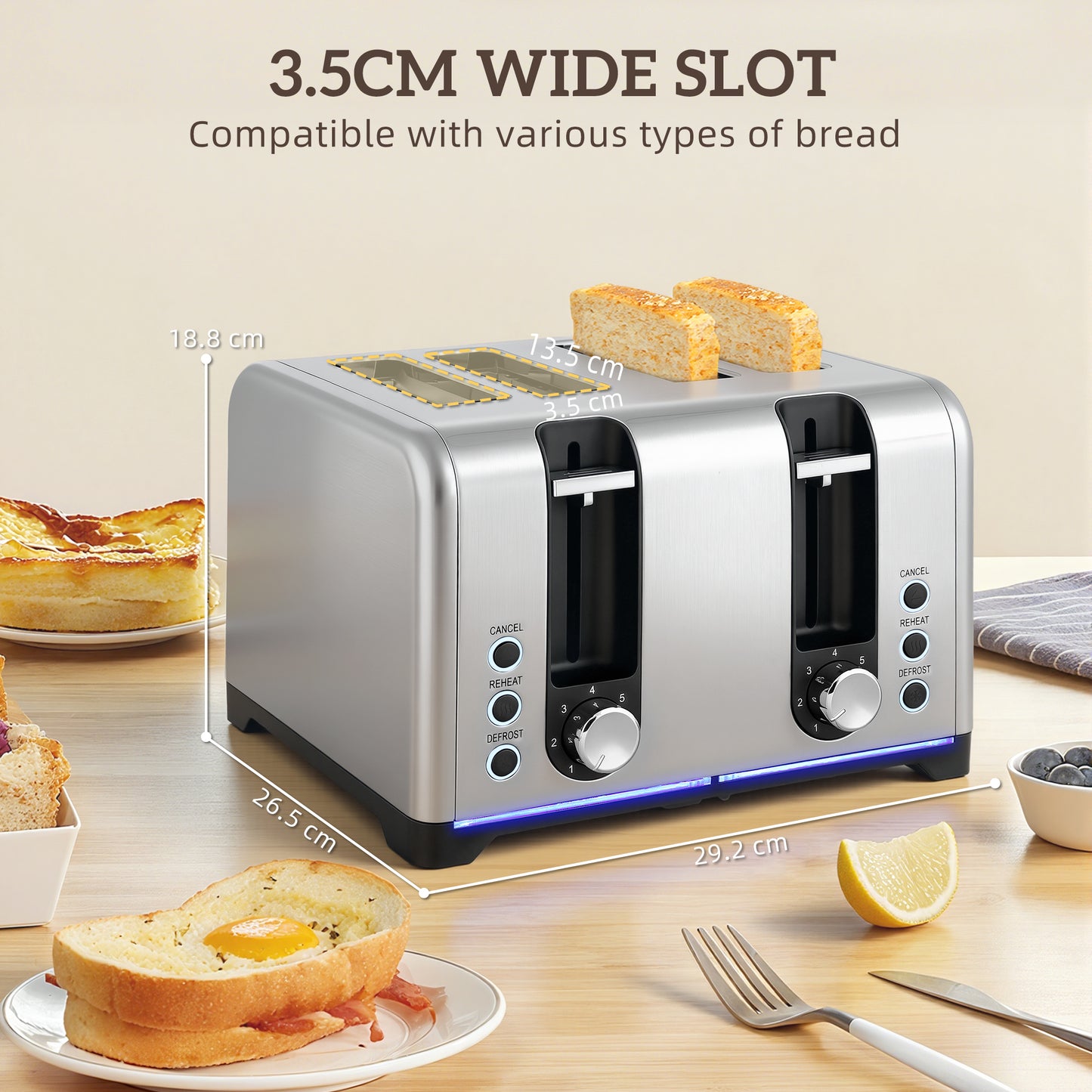 4 Slice Wide Slot Toaster and 1.7L Rapid Boil Kettle Set, Silver Tone