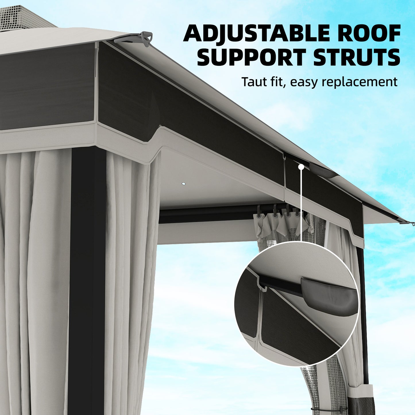 3 x 3.6 m Outdoor Garden Gazebo with Netting, Curtains, Light Grey