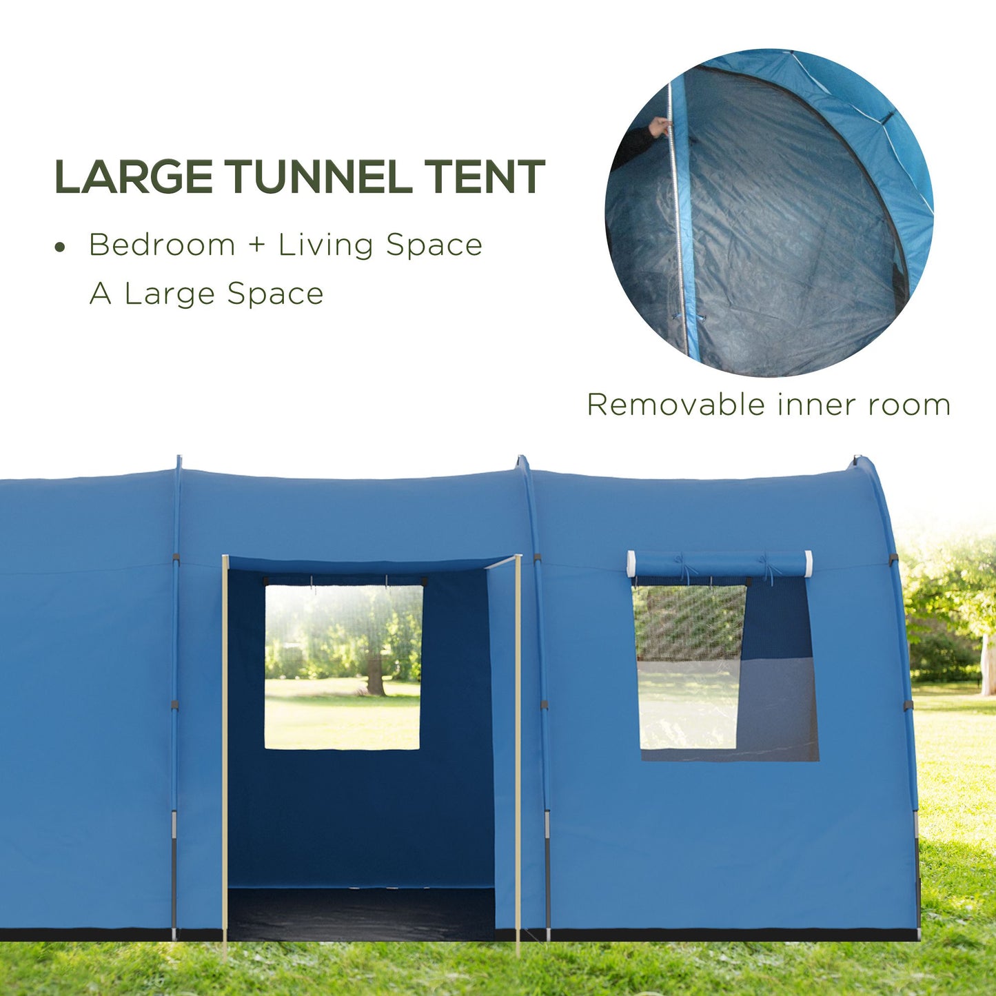 5-6 Man Family Tent Camping Tent with 2 Room and Carry Bag, Blue