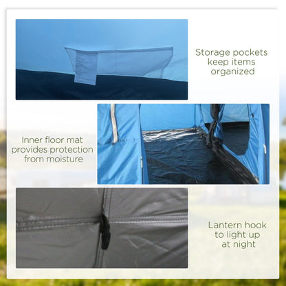 5-6 Man Family Tent Camping Tent with 2 Room and Carry Bag, Blue