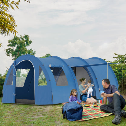 5-6 Man Family Tent Camping Tent with 2 Room and Carry Bag, Blue