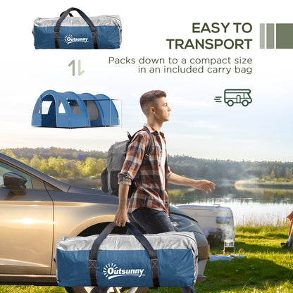 5-6 Man Family Tent Camping Tent with 2 Room and Carry Bag, Blue