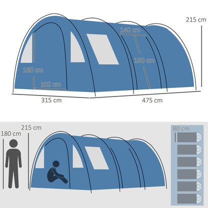 5-6 Man Family Tent Camping Tent with 2 Room and Carry Bag, Blue