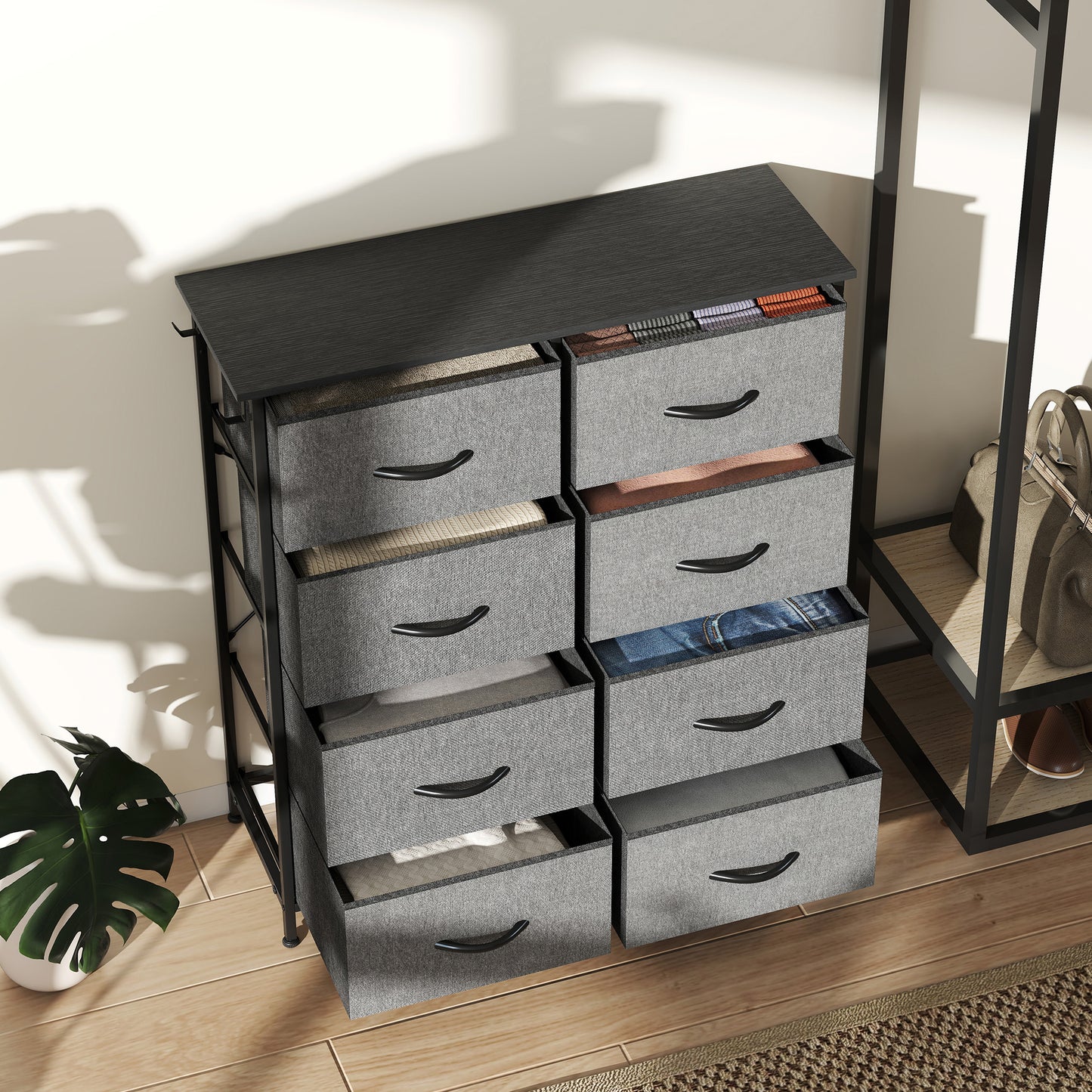 Fabric Chest of Drawers, 8 Drawer Dresser for Bedroom, Charcoal Grey
