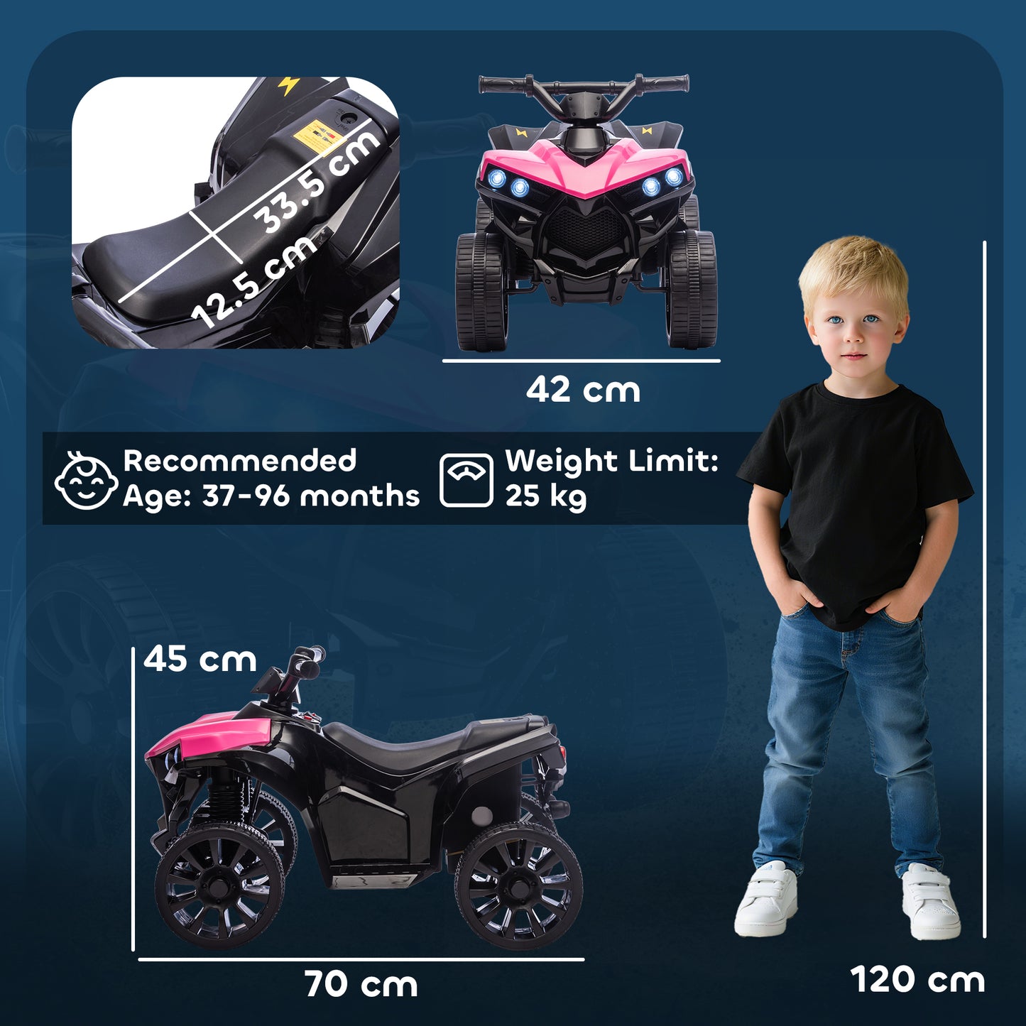 6V Electric Ride on Car, Kids ATV 4 Wheeler with Music and LED Headlights, Indoor Outdoor Toy Car for Ages 3-8 Years Boys and Girls, Pink