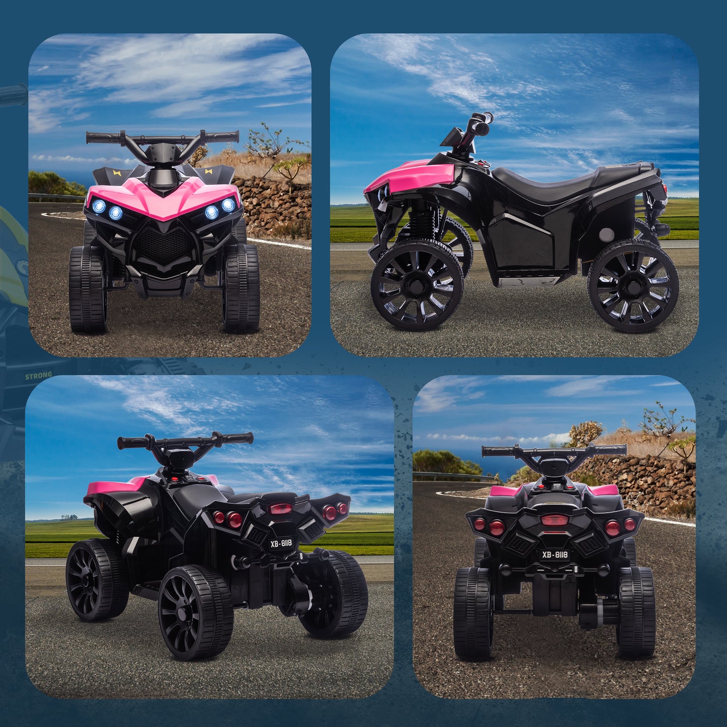 6V Electric Ride on Car, Kids ATV 4 Wheeler with Music and LED Headlights, Indoor Outdoor Toy Car for Ages 3-8 Years Boys and Girls, Pink