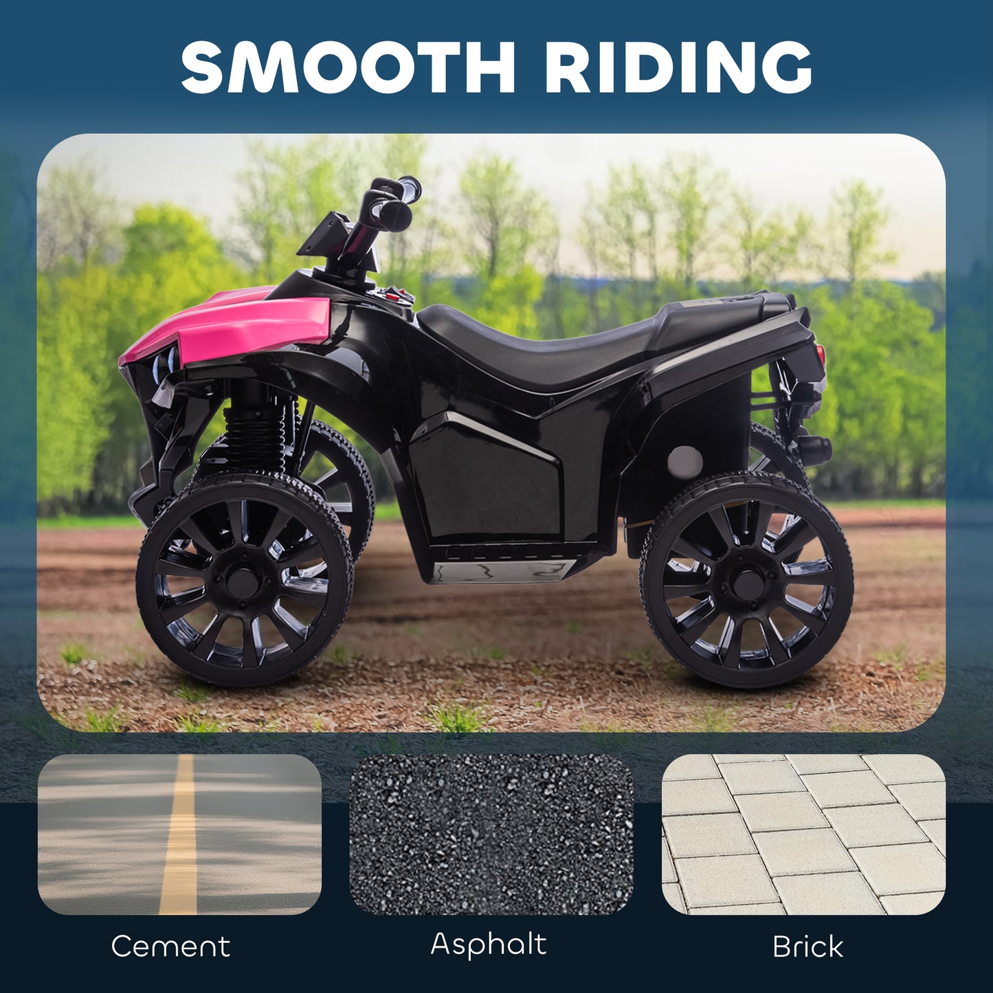 6V Electric Ride on Car, Kids ATV 4 Wheeler with Music and LED Headlights, Indoor Outdoor Toy Car for Ages 3-8 Years Boys and Girls, Pink
