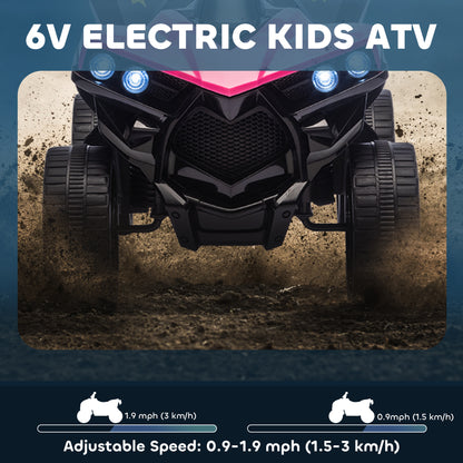 6V Electric Ride on Car, Kids ATV 4 Wheeler with Music and LED Headlights, Indoor Outdoor Toy Car for Ages 3-8 Years Boys and Girls, Pink