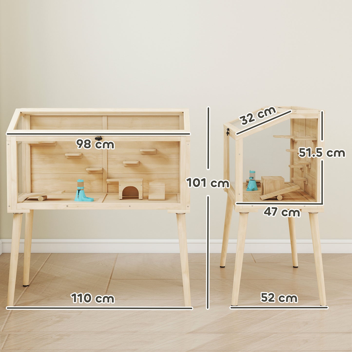 Wooden Hamster Cage, Gerbils Cage with Openable Top and Seesaws