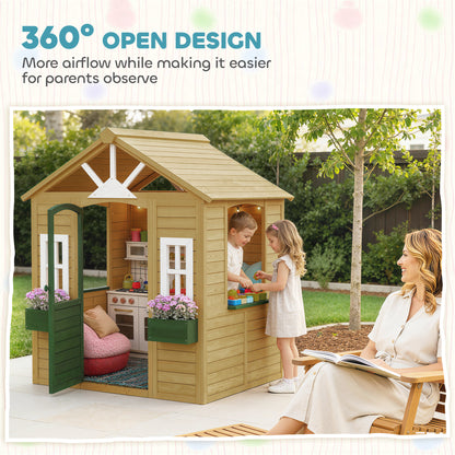Outdoor Playhouse, Wooden Wendy House with Door, 2 Flower Boxes