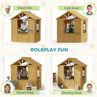 Outdoor Playhouse, Wooden Wendy House with Door, 2 Flower Boxes