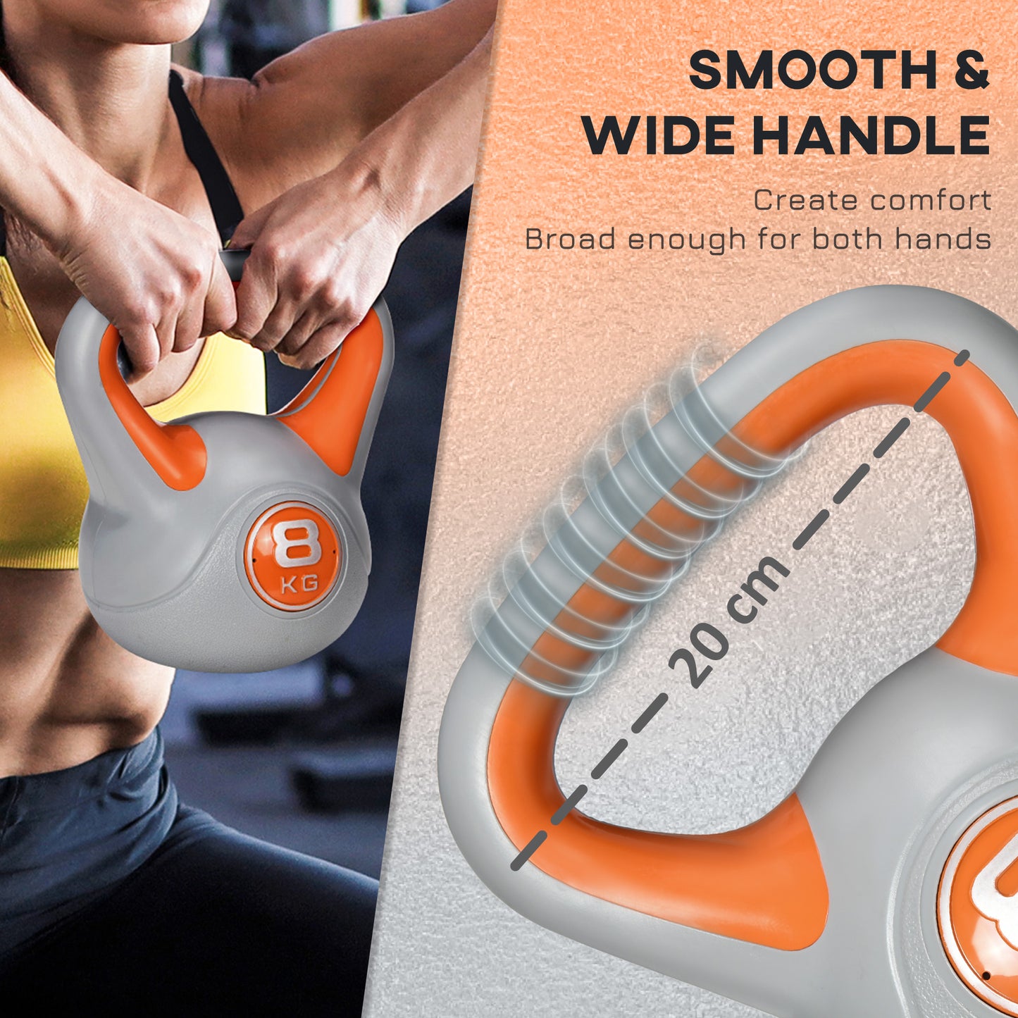 8kg Kettle Bell with Handle for Home Gym, Orange and Grey