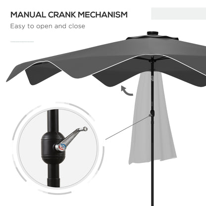 Solar Patio Umbrella with LED and Tilt, Outdoor Market Table Umbrella Parasol with Crank, 3 x 3 (m), Grey