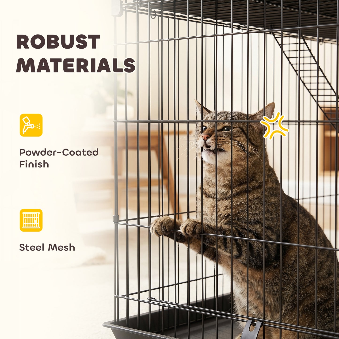 3-Tier Large Cat Cage Indoor, Detachable Metal Wire Kennel with Hammock, Platforms, Bottom Tray and Cushions, Large Exercise Place with Ladders and 3 Front Doors for 1-2 Kittens, Black