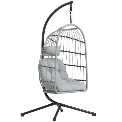 Hanging Egg Chair, Outdoor Swing Chair with Stand, Light Grey
