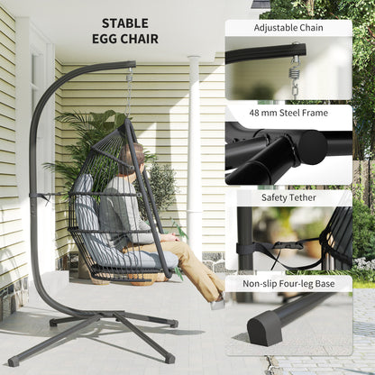 Rattan Hanging Egg Chair with Stand, Cushion, Dark Grey
