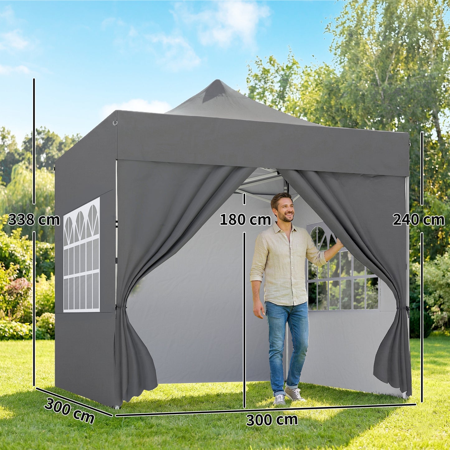 3 x 3 m Heavy Duty Pop Up Gazebo with Sides, UPF50+ Marquee Gazebo