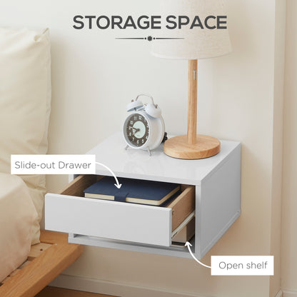 Floating Bedside Table Set of 2 Wall Mounted Nightstand W/ Drawer White
