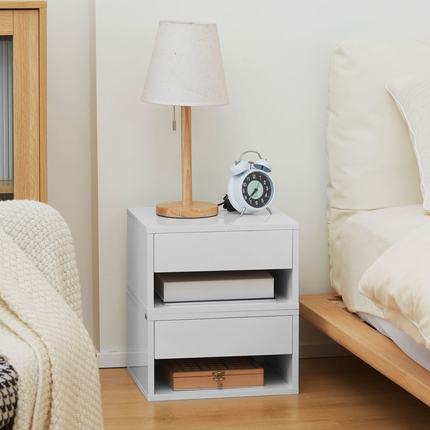 Floating Bedside Table Set of 2 Wall Mounted Nightstand W/ Drawer White