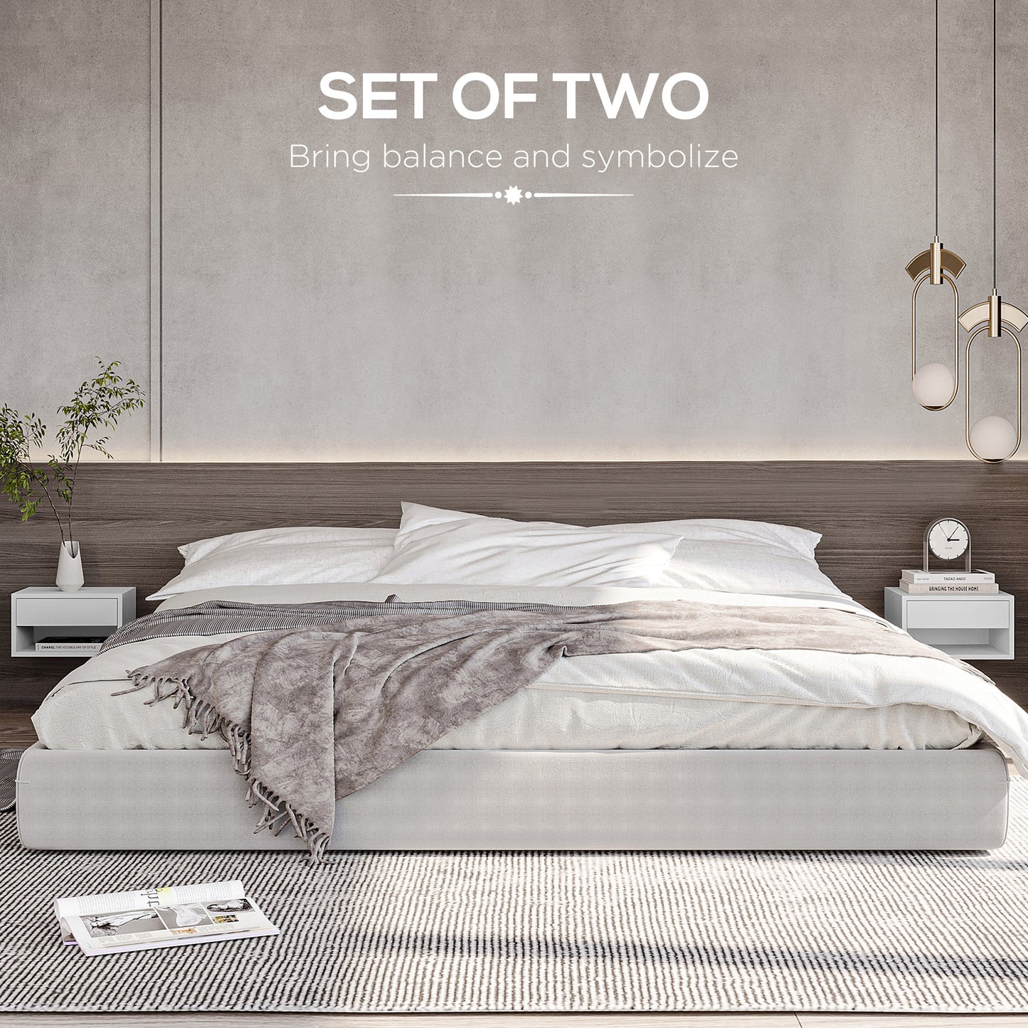 Floating Bedside Table Set of 2 Wall Mounted Nightstand W/ Drawer White
