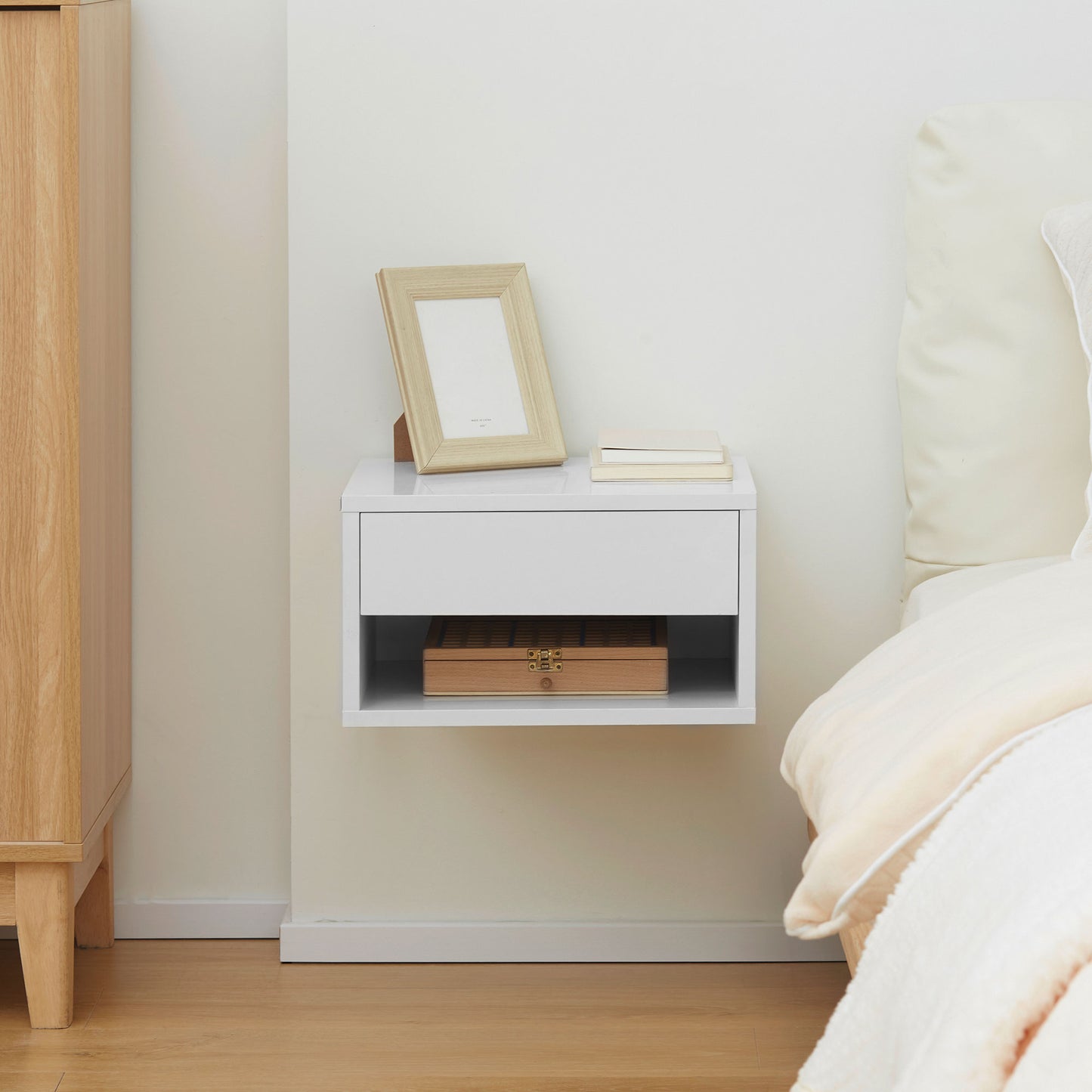 Floating Bedside Table Set of 2 Wall Mounted Nightstand W/ Drawer White