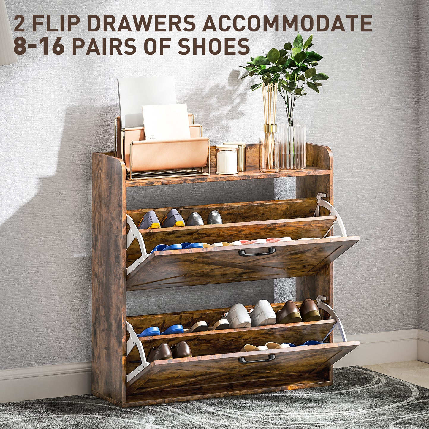 Narrow Shoe Cabinet Farmhouse Slim Shoe Storage Cabinet Rustic Brown