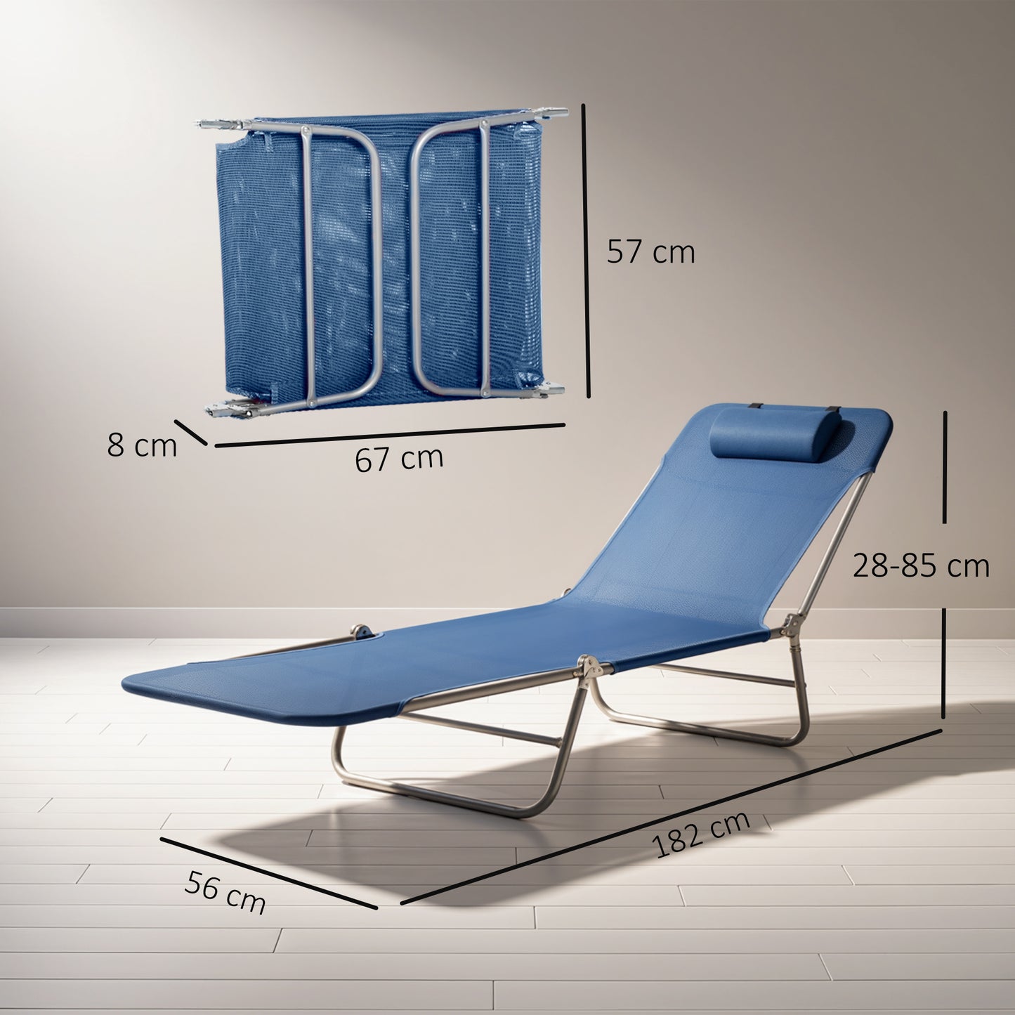 Adjustable Sun Bed Garden Lounger Recliner Relaxing Camping Blue