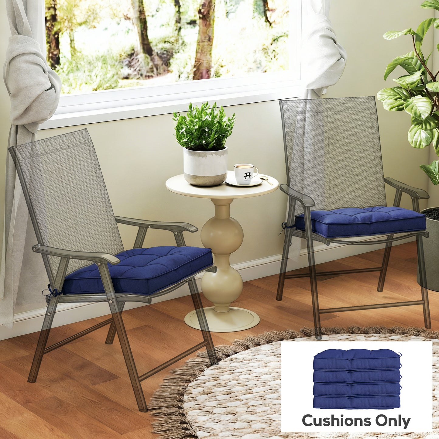 42 x 42cm Replacement Garden Seat Cushion Pad with Ties, Dark Blue