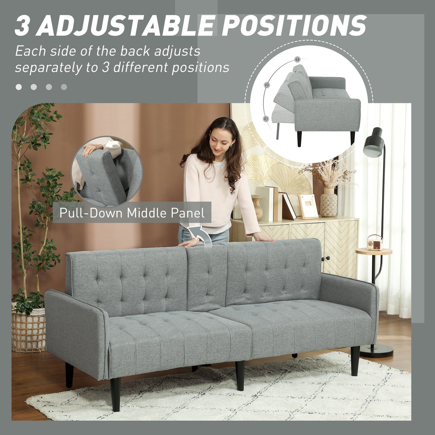 Upholstered Sofa bed 3 Seater Home Theater with Storage Light Grey
