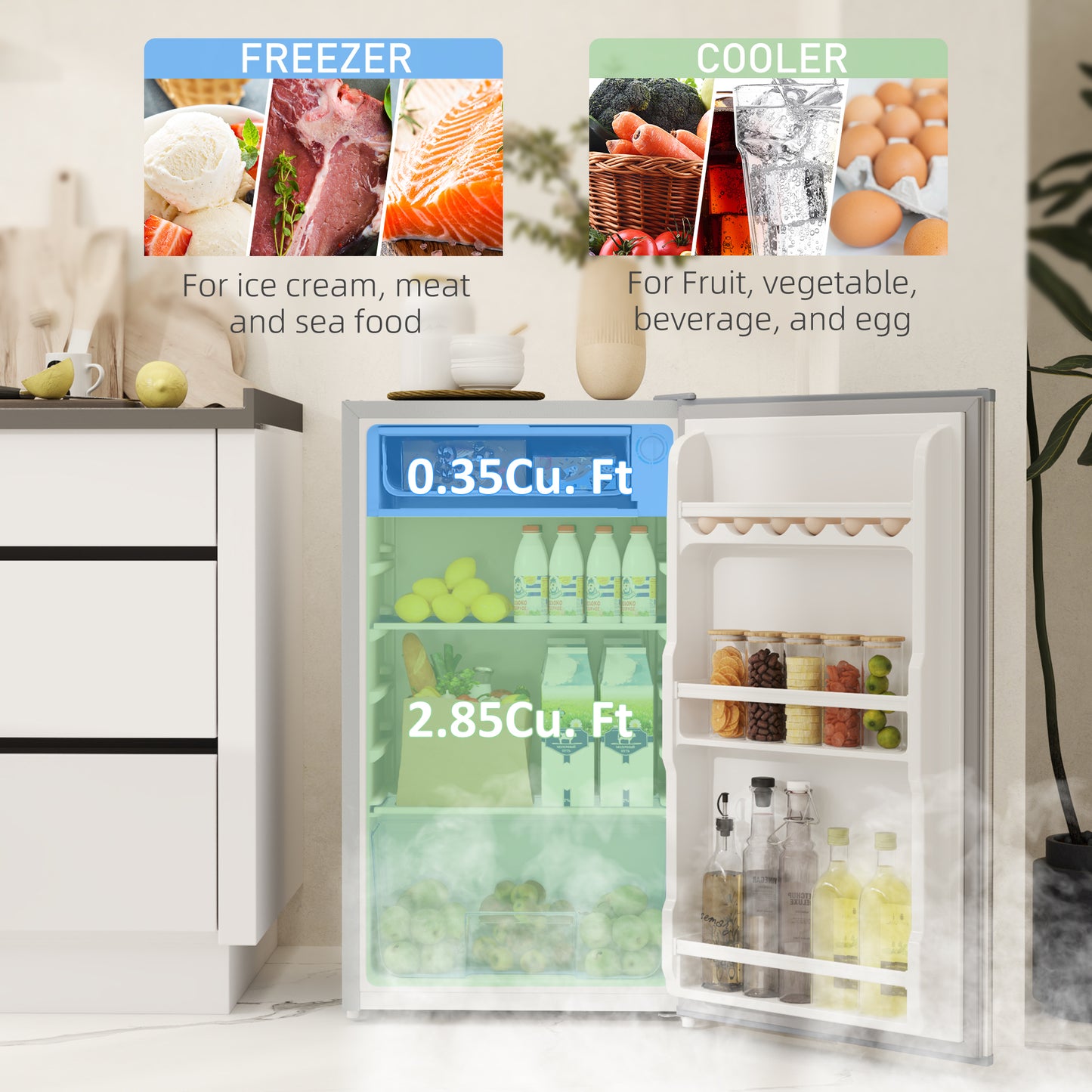 91L Freestanding Under Counter Fridge with Lock Grey