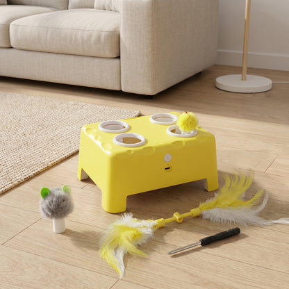 Interactive Cat Toys for Indoor Kittens & Adult Cats, Rechargeable Automatic Mouse & Feather Teaser Toy, 3 in 1 Play Modes with Smart Rest, Type-C Charging