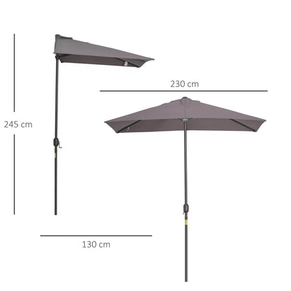Balcony Half Parasol Semi Round Umbrella Patio Crank Handle (2.3m, Grey)- NO BASE INCLUDED