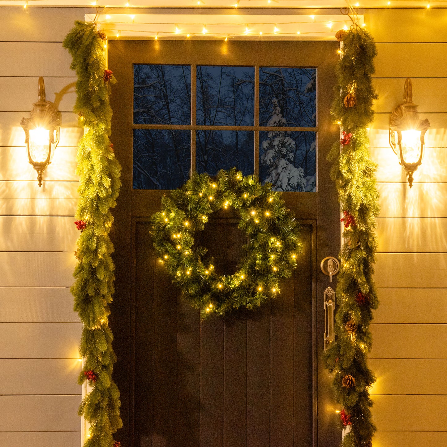 Pre-lit Christmas Wreath with 50 Warm White LED Ideal Xmas Artificial Door Decoration
