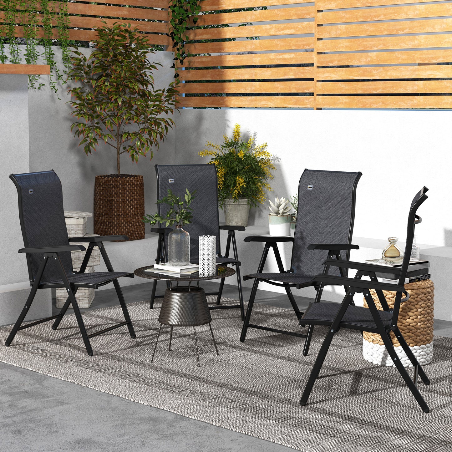 4 PCs Outdoor Rattan Folding Chair Set with 7 Levels Adjustable Backrest for Patio, Lawn