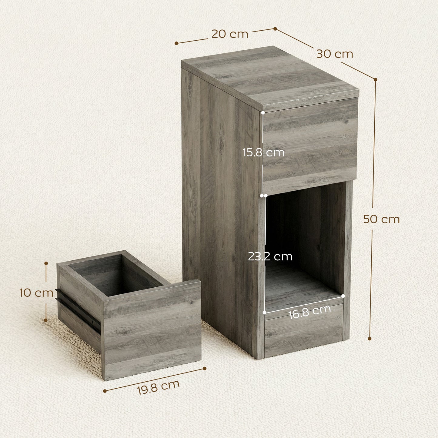 Bedside Tables Set of 2, Nightstands for Bedroom, Living Room, Grey