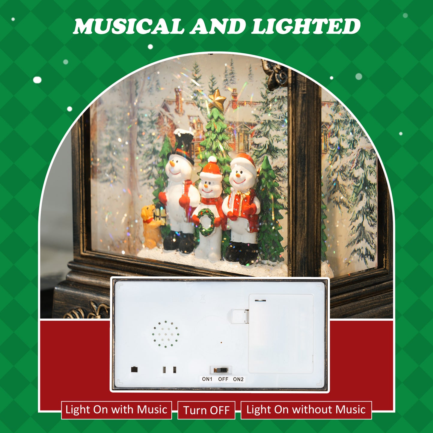 Christmas Snow Globe with Lights and Music for Party, Bronze Tone
