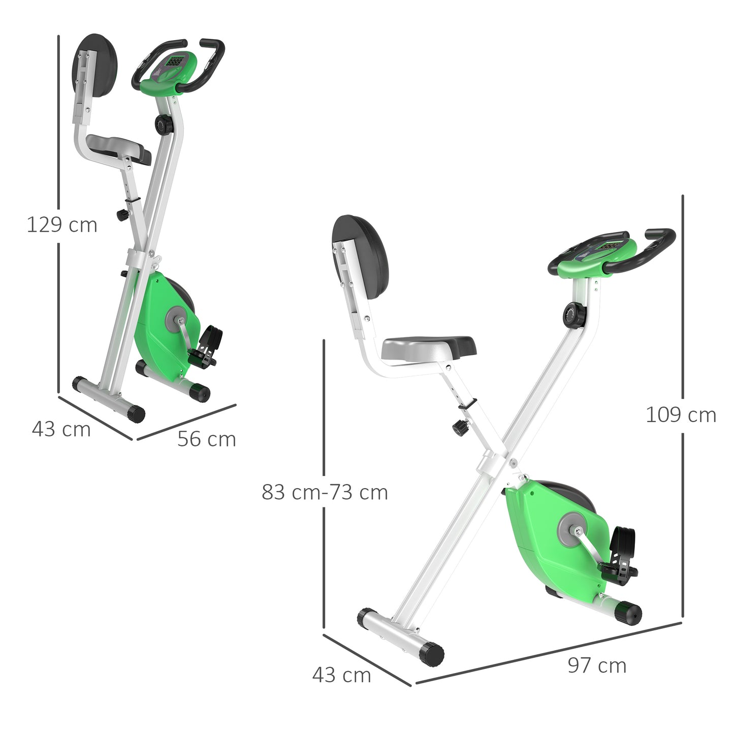 Magnetic Resistance Exercise Bike Foldable LCD Adjustable Seat Green