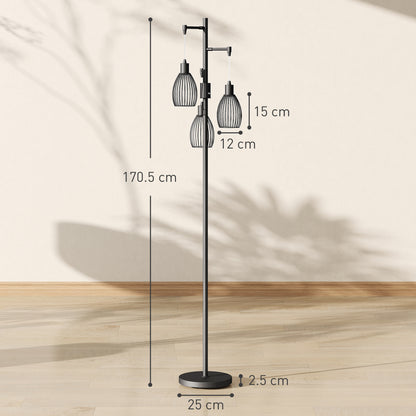 Industrial 3-Light Floor Lamp Dimmable LED Standing Lamp, Black