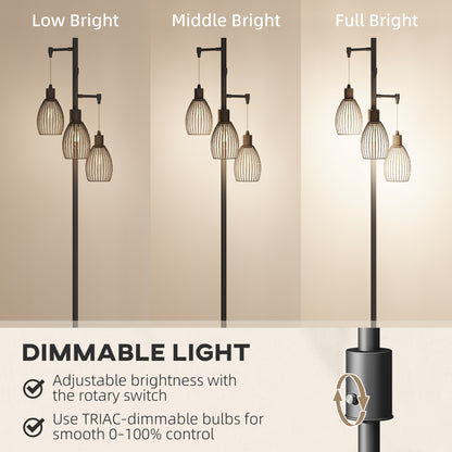 Industrial 3-Light Floor Lamp Dimmable LED Standing Lamp, Black