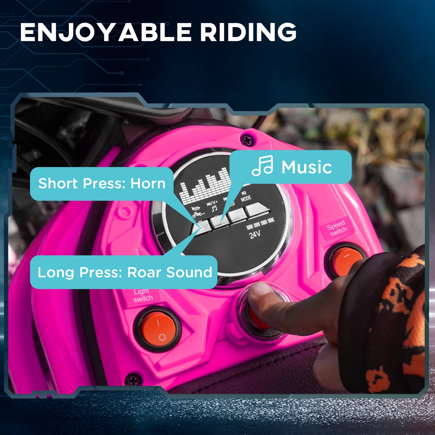 24V Kids Electric Motorbike with Twist Grip Throttle, Music, Horn - Pink