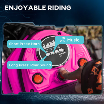 24V Kids Electric Motorbike with Twist Grip Throttle, Music, Horn - Pink
