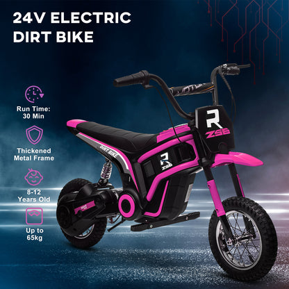 24V Kids Electric Motorbike with Twist Grip Throttle, Music, Horn - Pink